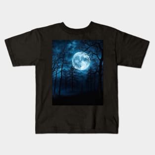 Horor dark forest woods trees moonlight Kids T-Shirt